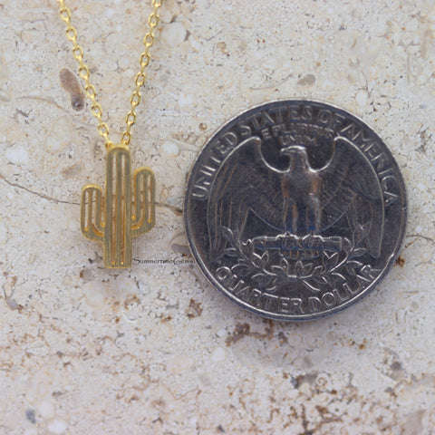 STG 18K Gold Plated Cactus Cutout Pendant Necklace – Boho Western Desert-Inspired Jewelry