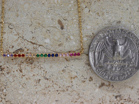 STG 18K Gold Plated Dainty Rainbow Bar Pendant Necklace – Colorful Minimalist Pride Jewelry
