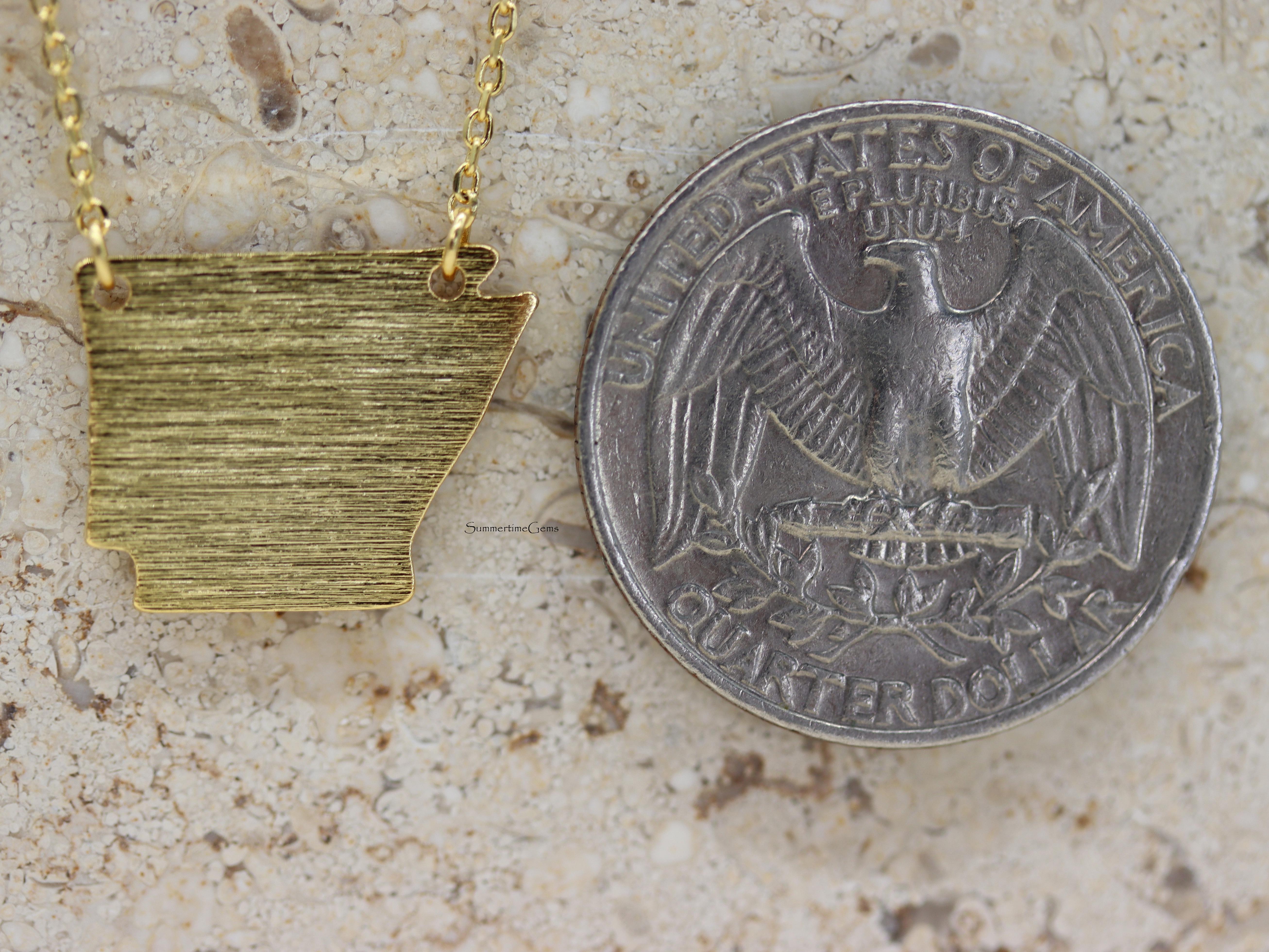 STG 18K Gold Plated Dainty Brushed Arkansas State Pendant Necklace – Minimalist State Pride Jewelry for Everyday Wear