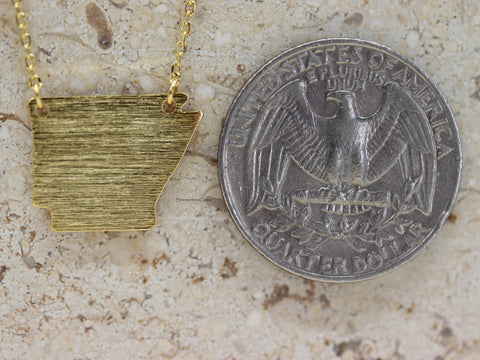 STG 18K Gold Plated Dainty Brushed Arkansas State Pendant Necklace – Minimalist State Pride Jewelry for Everyday Wear