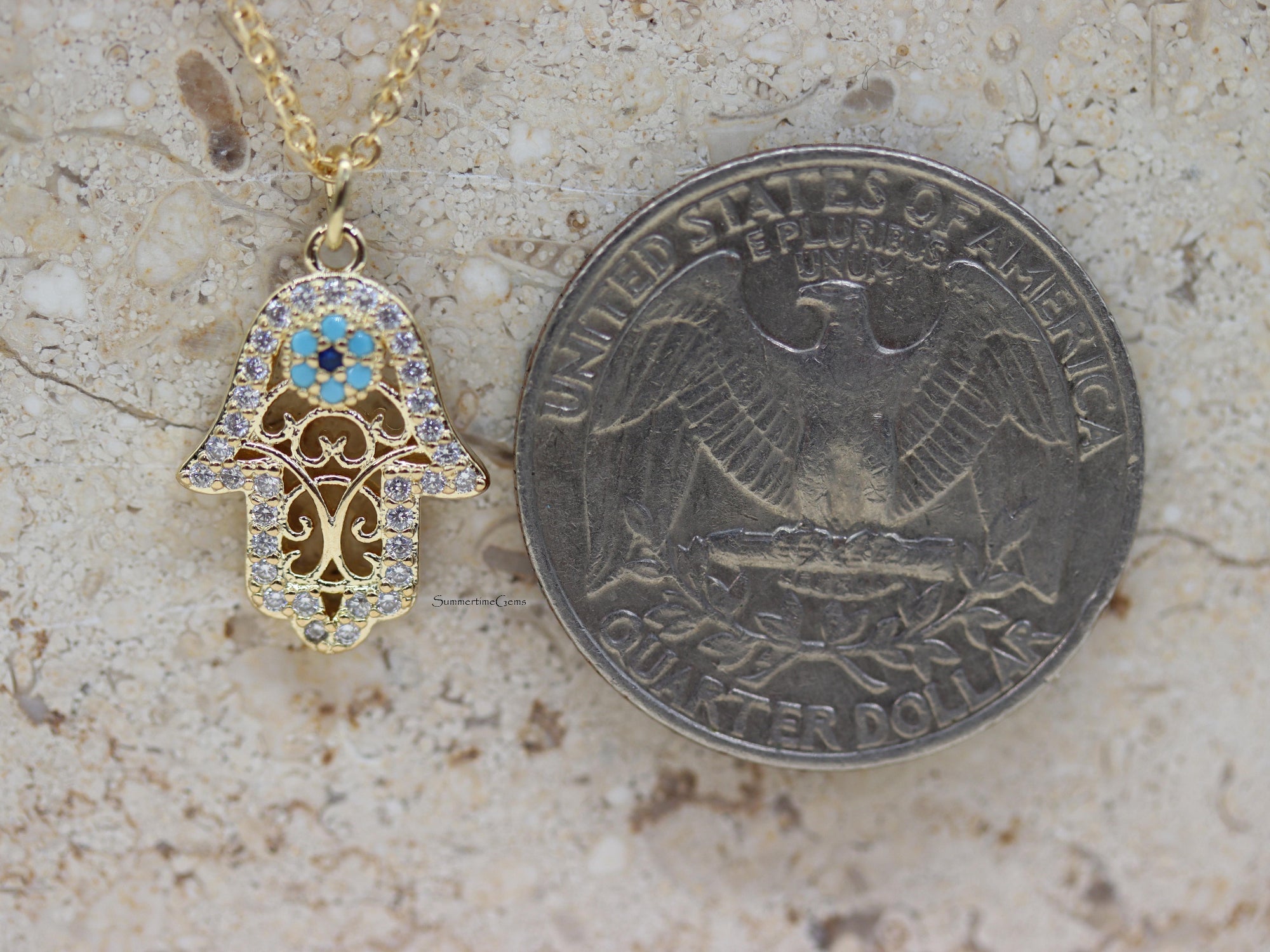 STG 18K Gold Plated Pavé Hamsa Hand Pendant Necklace – Sparkly Protection & Good Luck Jewelry