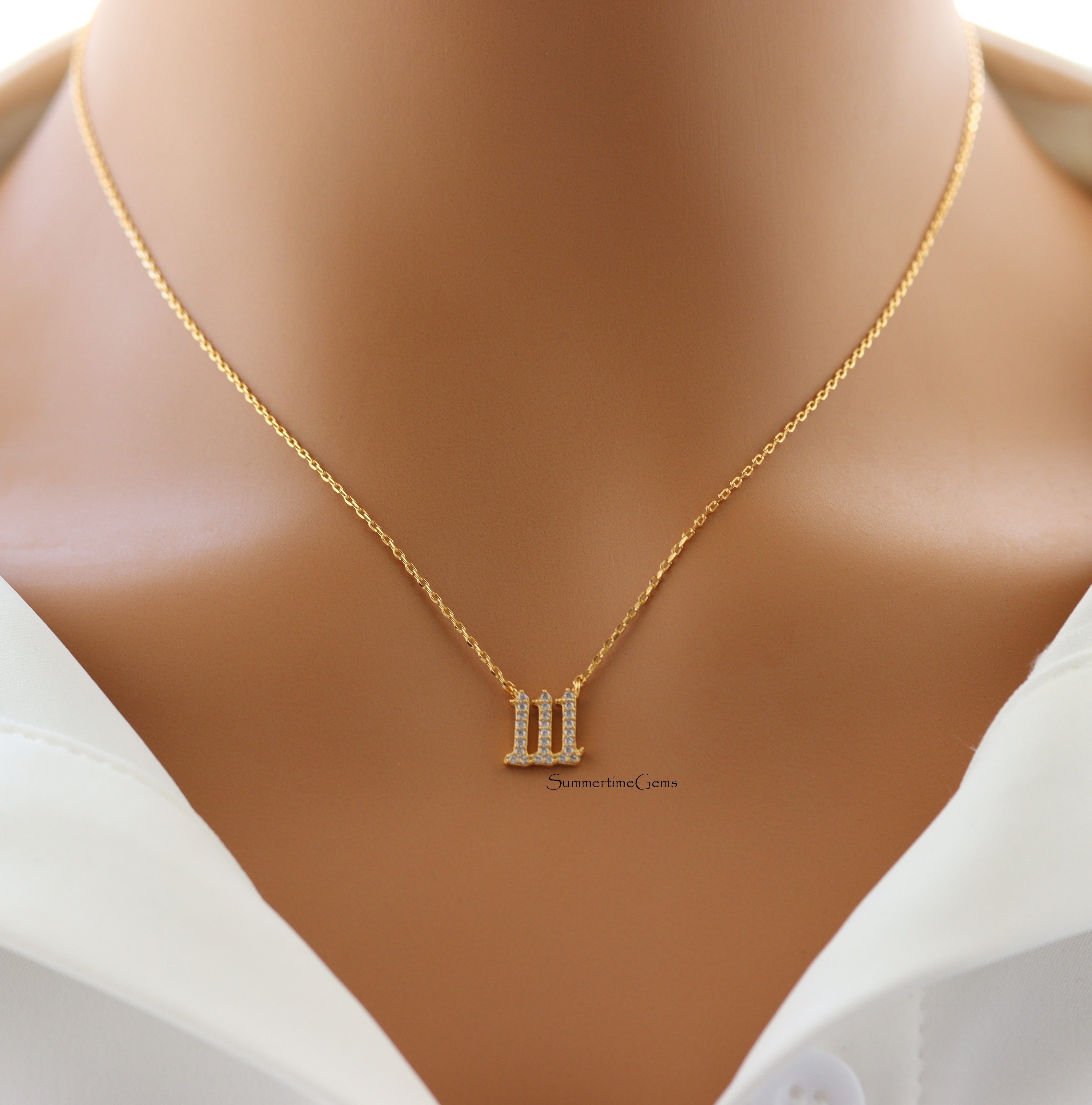 STG 18K Gold Plated Pave Angel Number 111 Pendant Necklace – Spiritual & Meaningful Jewelry for Positive Energy