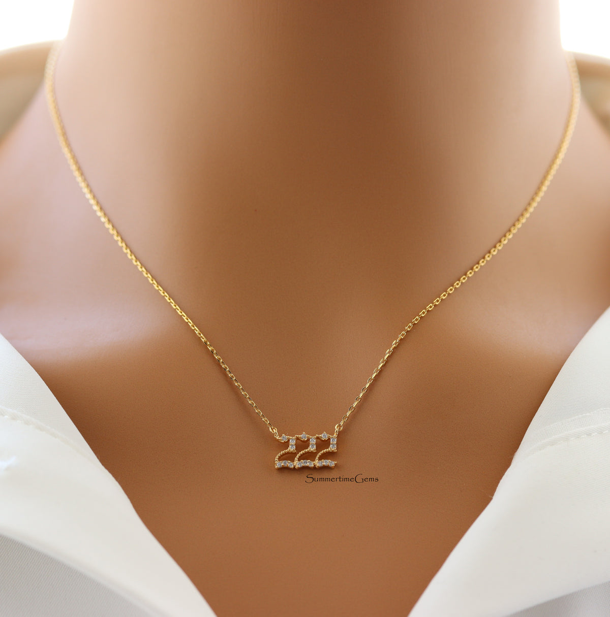 STG 18K Gold Plated Pave Angel Number 222 Pendant Necklace – Balance & Harmony Spiritual Jewelry