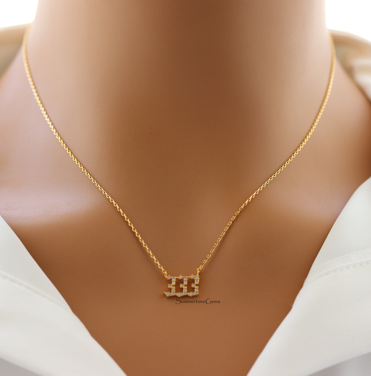 STG 18K Gold Plated Pave Angel Number 333 Pendant Necklace – Spiritual Alignment & Growth Jewelry