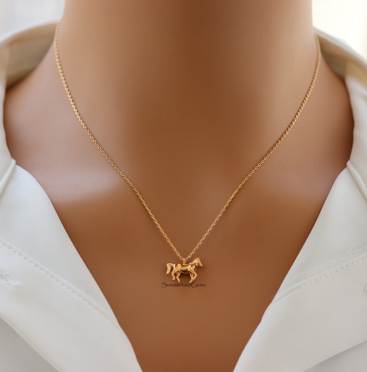 STG 18K Gold Plated Dainty 3D Horse Pendant Necklace – Elegant Equestrian Jewelry Gift for Horse Lovers