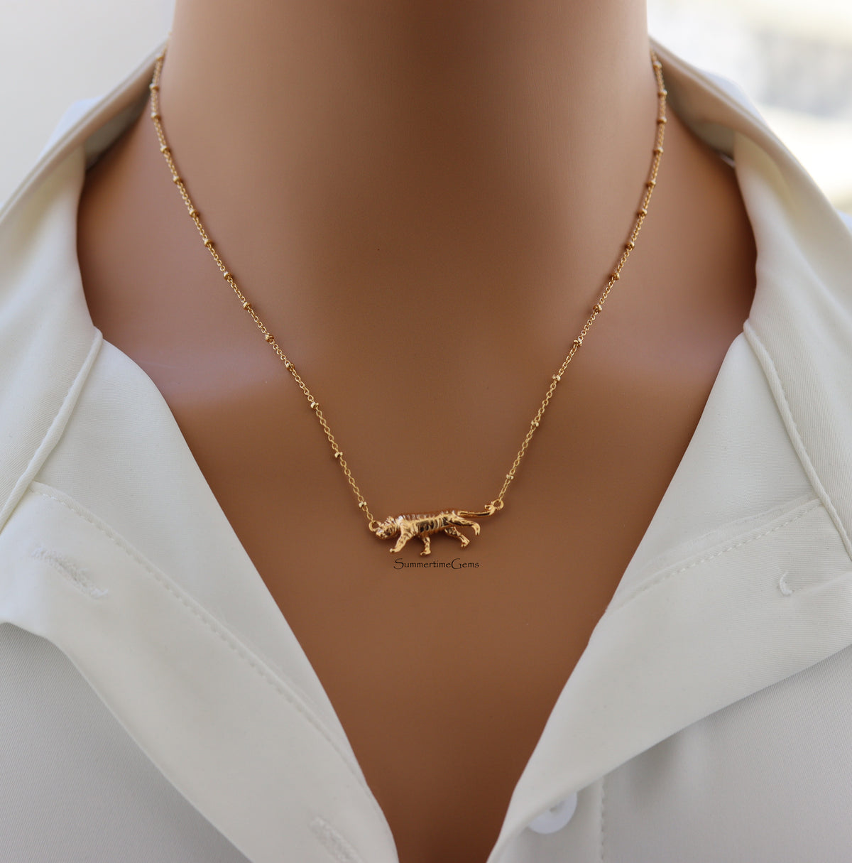 STG 18K Gold Plated 3D Tiger Pendant Necklace – Fierce Animal Jewelry for Bold, Powerful Style