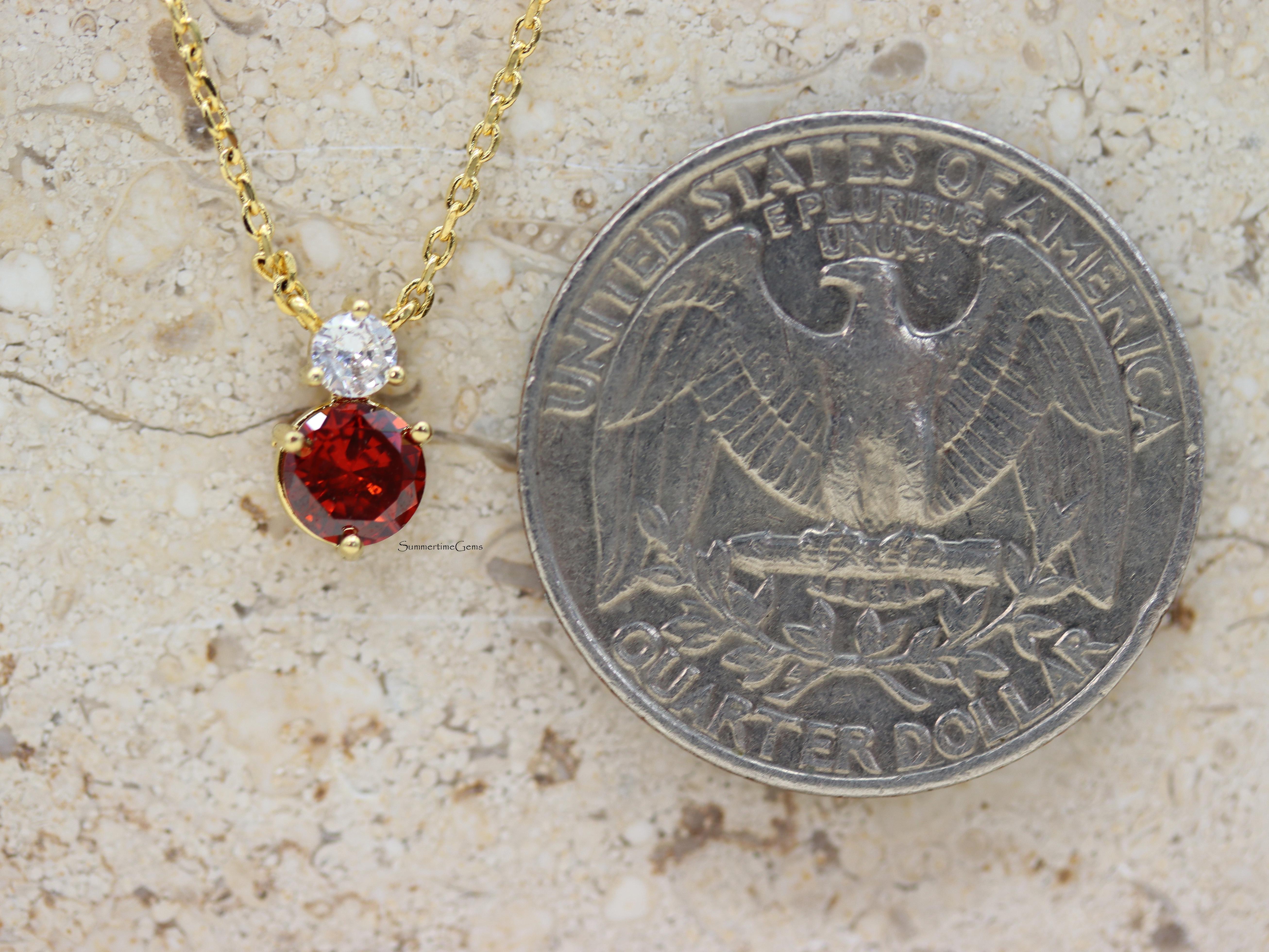 STG 18K Gold Plated January Garnet Gem Birthstone Pendant Necklace – Dainty January Birthstone Jewelry for Capricorn & Aquarius