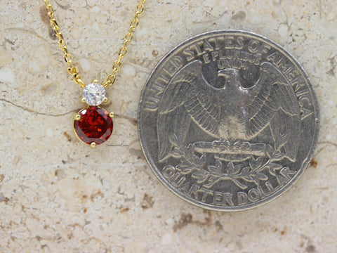 STG 18K Gold Plated January Garnet Gem Birthstone Pendant Necklace – Dainty January Birthstone Jewelry for Capricorn & Aquarius