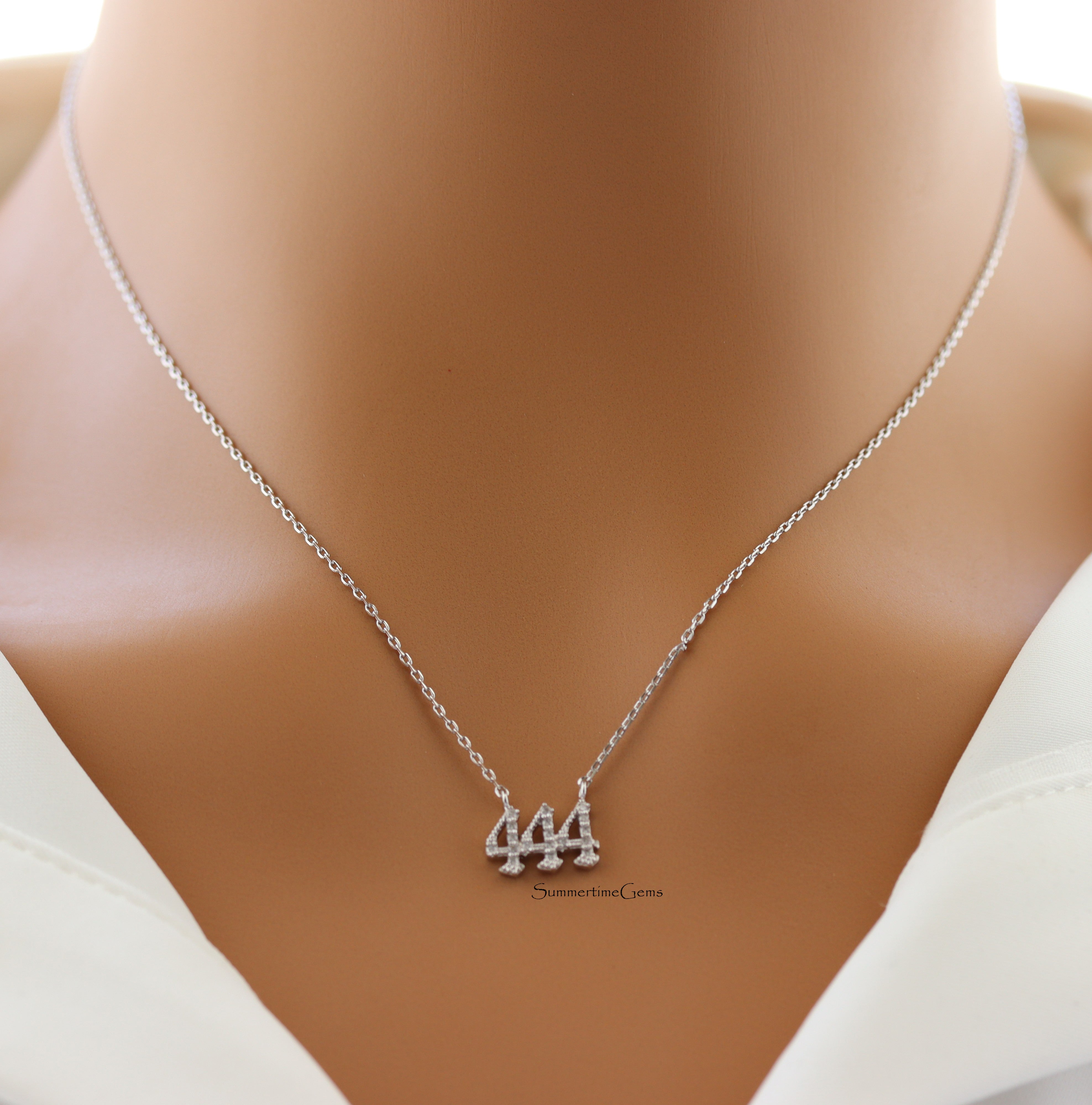 STG 18K Gold Plated Pave Angel Number 444 Pendant Necklace – Spiritual Protection Jewelry