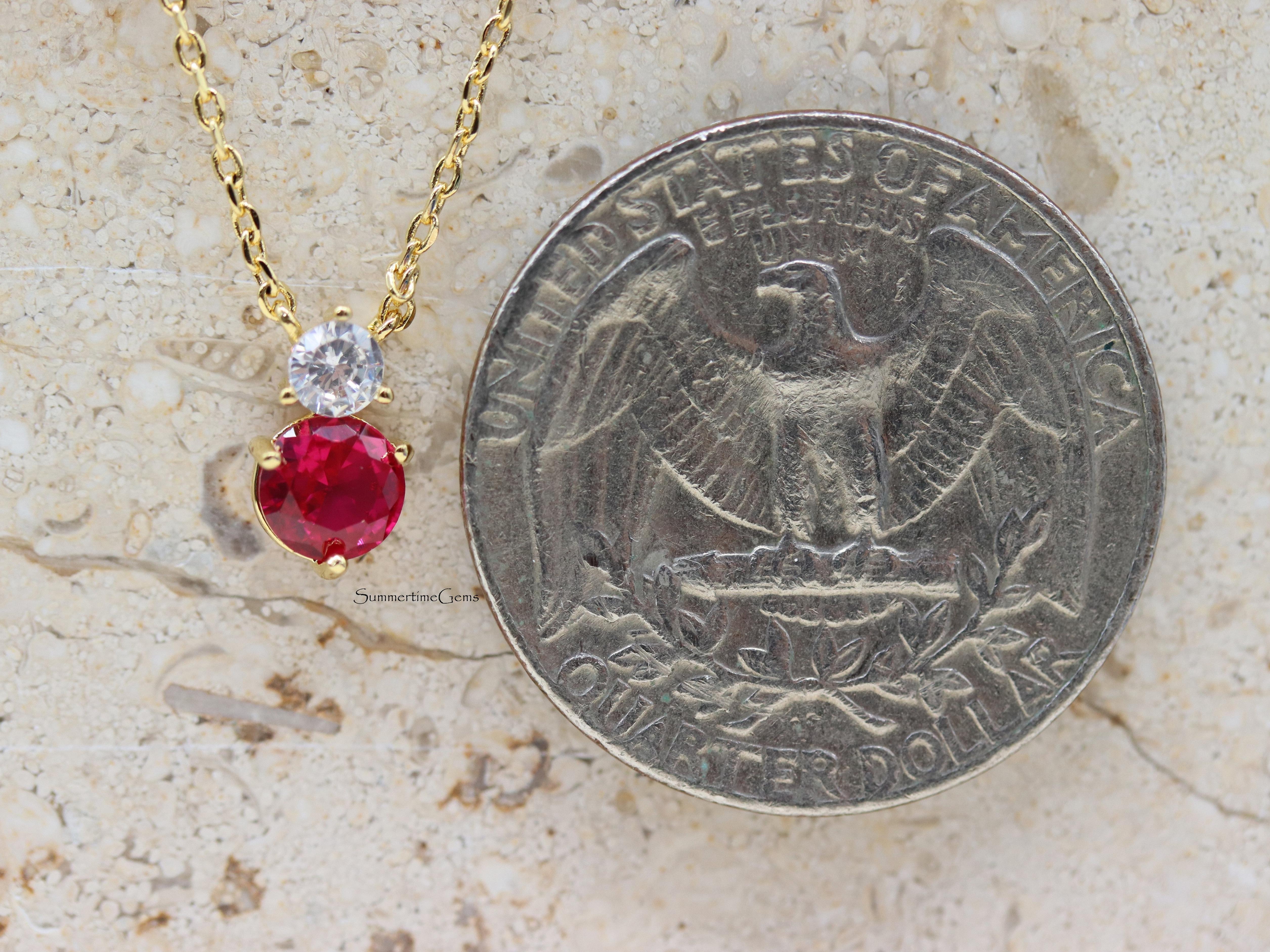 STG 18K Gold Plated July Ruby Birthstone Pendant Necklace – Dainty Red Gem Charm for Birthday or Everyday Shine