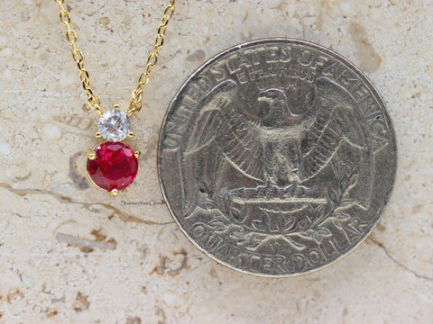 STG 18K Gold Plated July Ruby Birthstone Pendant Necklace – Dainty Red Gem Charm for Birthday or Everyday Shine