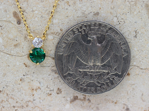 STG 18K Gold Plated Dainty May Emerald Birthstone Pendant Necklace – Elegant Green Gem Jewelry Gift for Her
