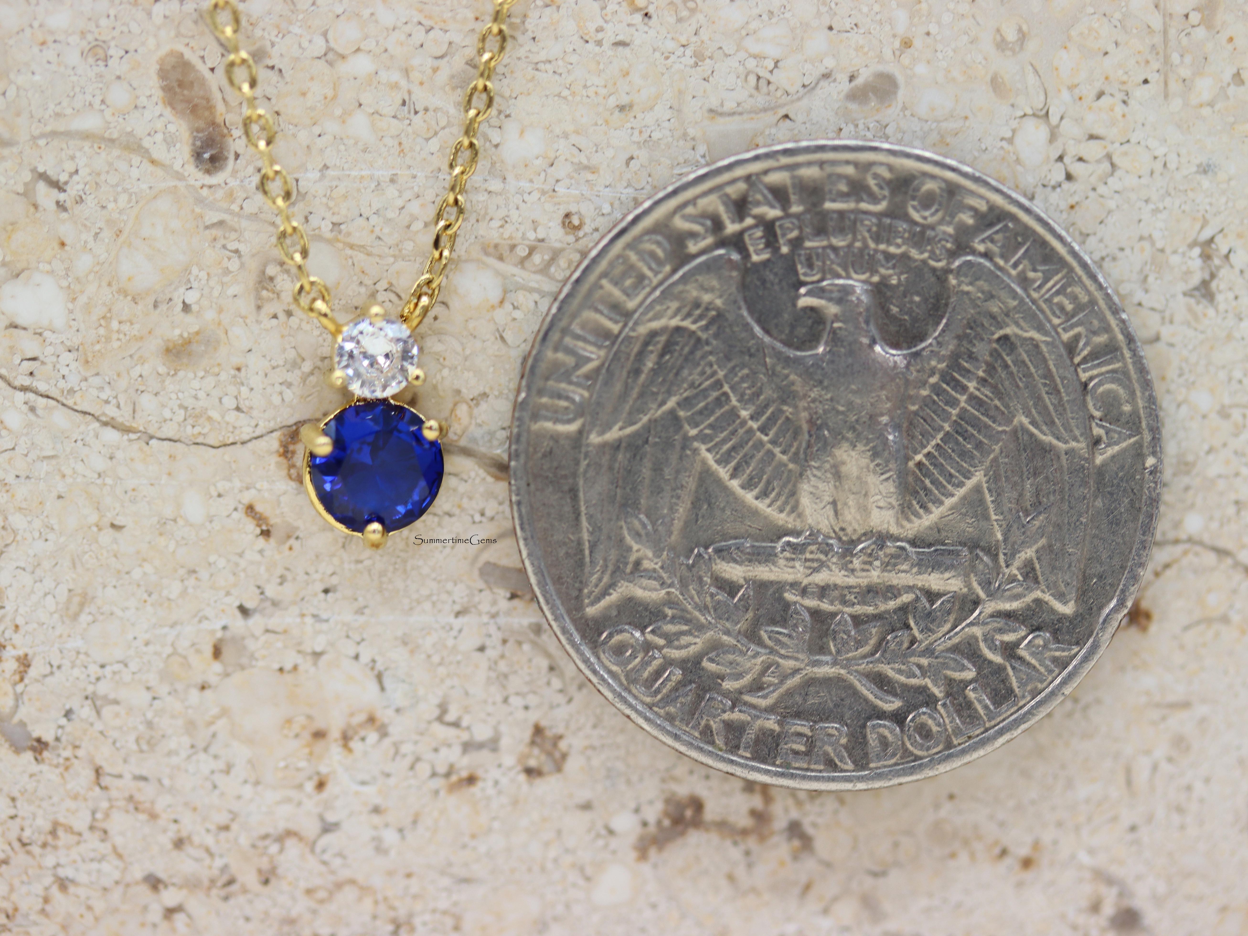 STG 18K Gold Plated September Sapphire Birthstone Pendant Necklace – Elegant Jewelry Gift for September Birthdays