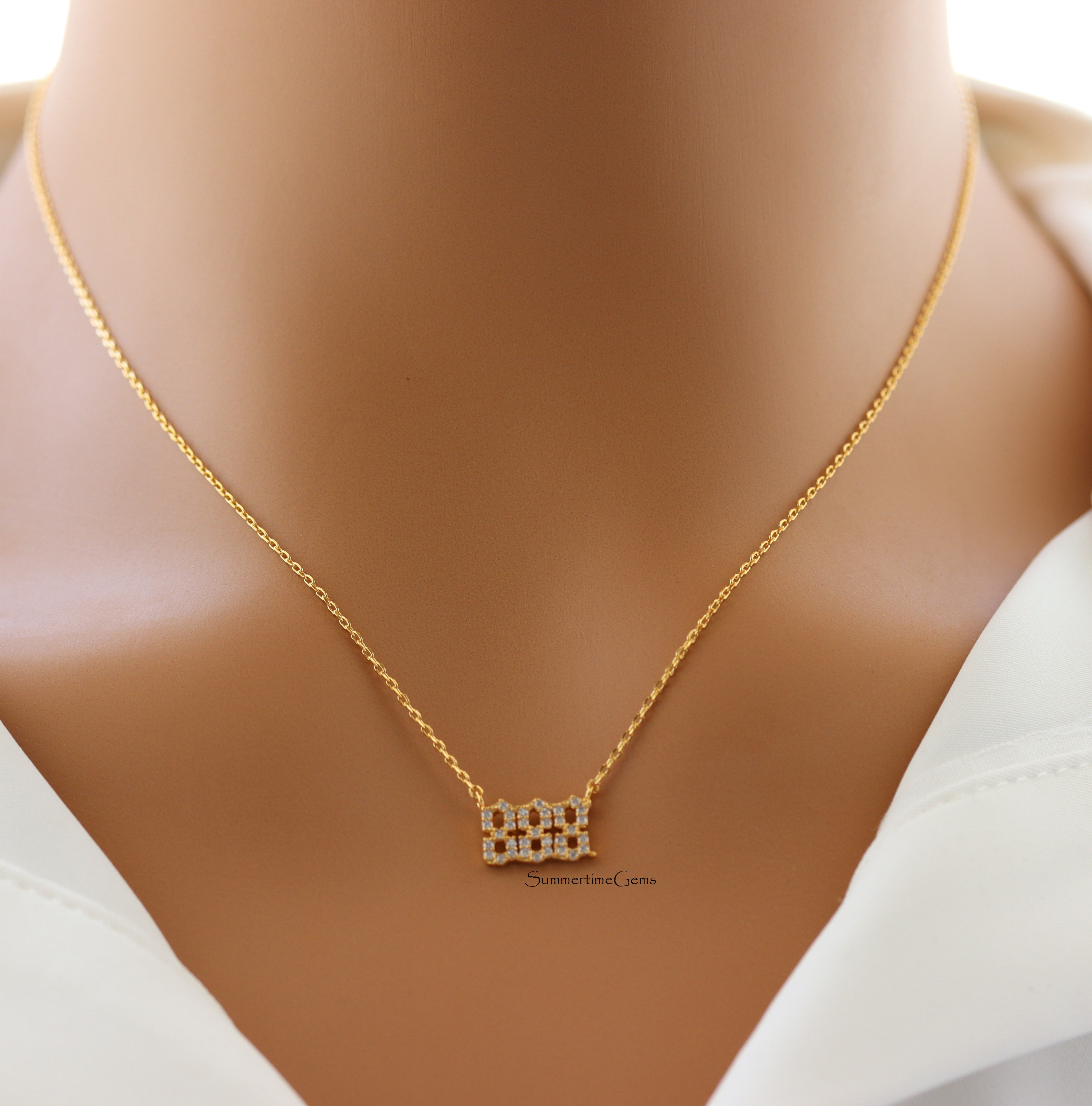 STG 18K Gold Plated Pave Angel Number 888 Pendant Necklace – Abundance & Prosperity Jewelry