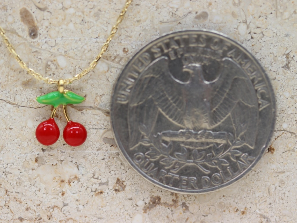 STG 18K Gold Plated Epoxy Cherry Pendant Necklace – Cute Y2K-Inspired Fruit Jewelry for a Playful Pop