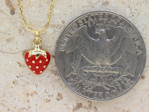 STG 18K Gold Plated Epoxy Strawberry Pendant Necklace – Cute & Playful Fruit Jewelry for Everyday Style