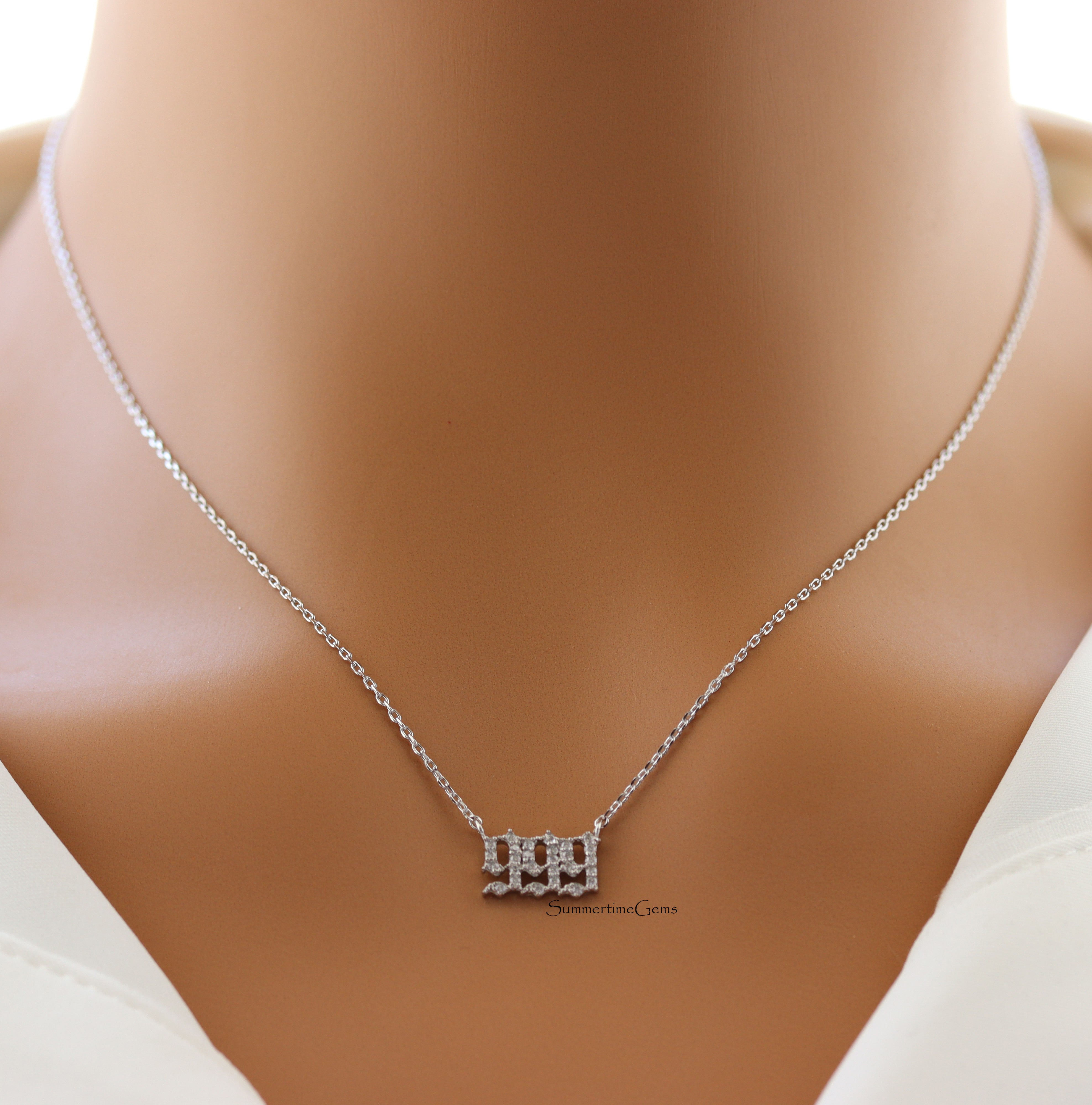 STG 18K Gold Plated Pave Angel Number 999 Pendant Necklace – Completion & Transformation Jewelry