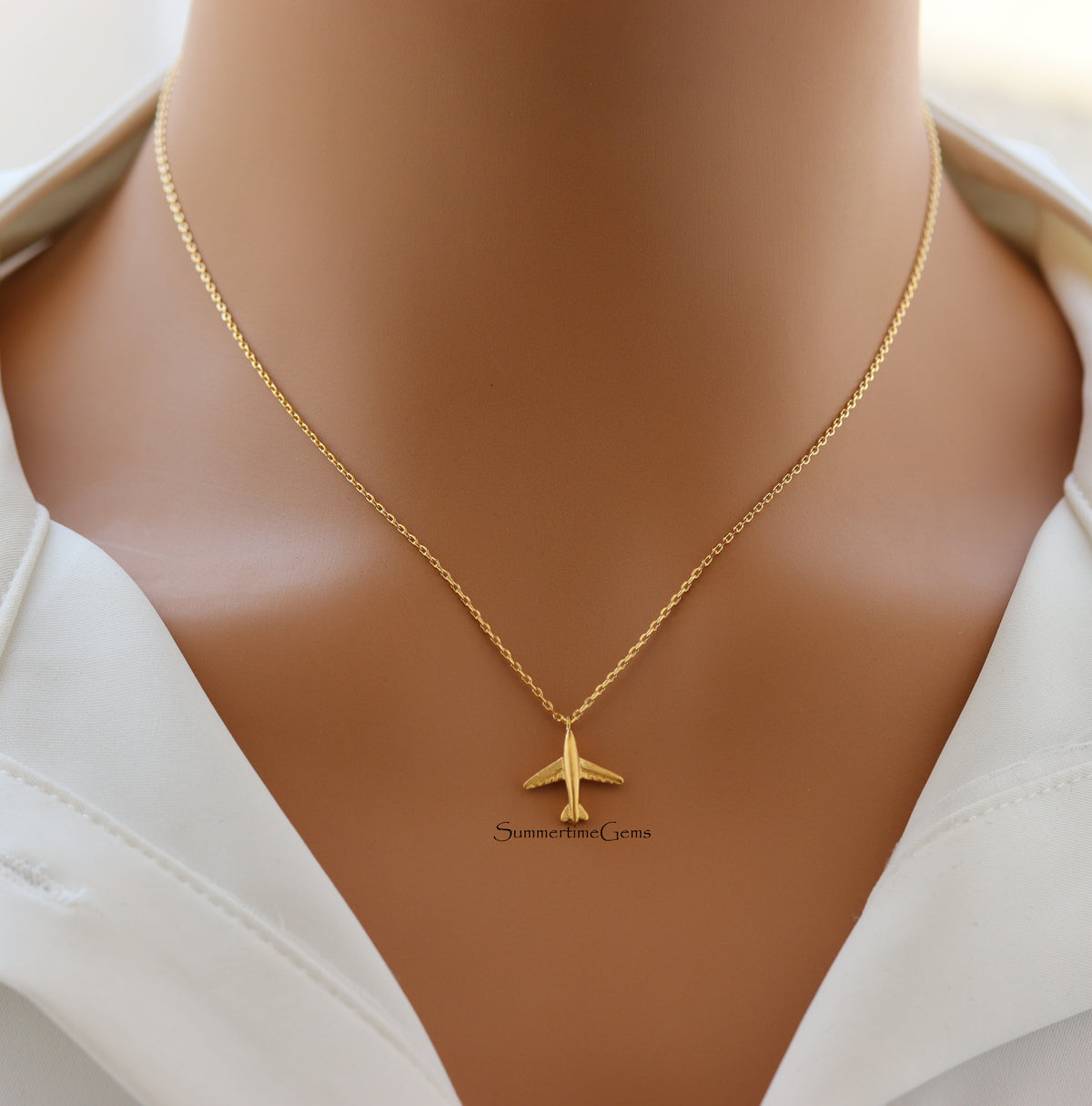 STG 18K Gold Plated Airplane Pendant Necklace for Women – Travel-Inspired Dainty Jewelry Gift