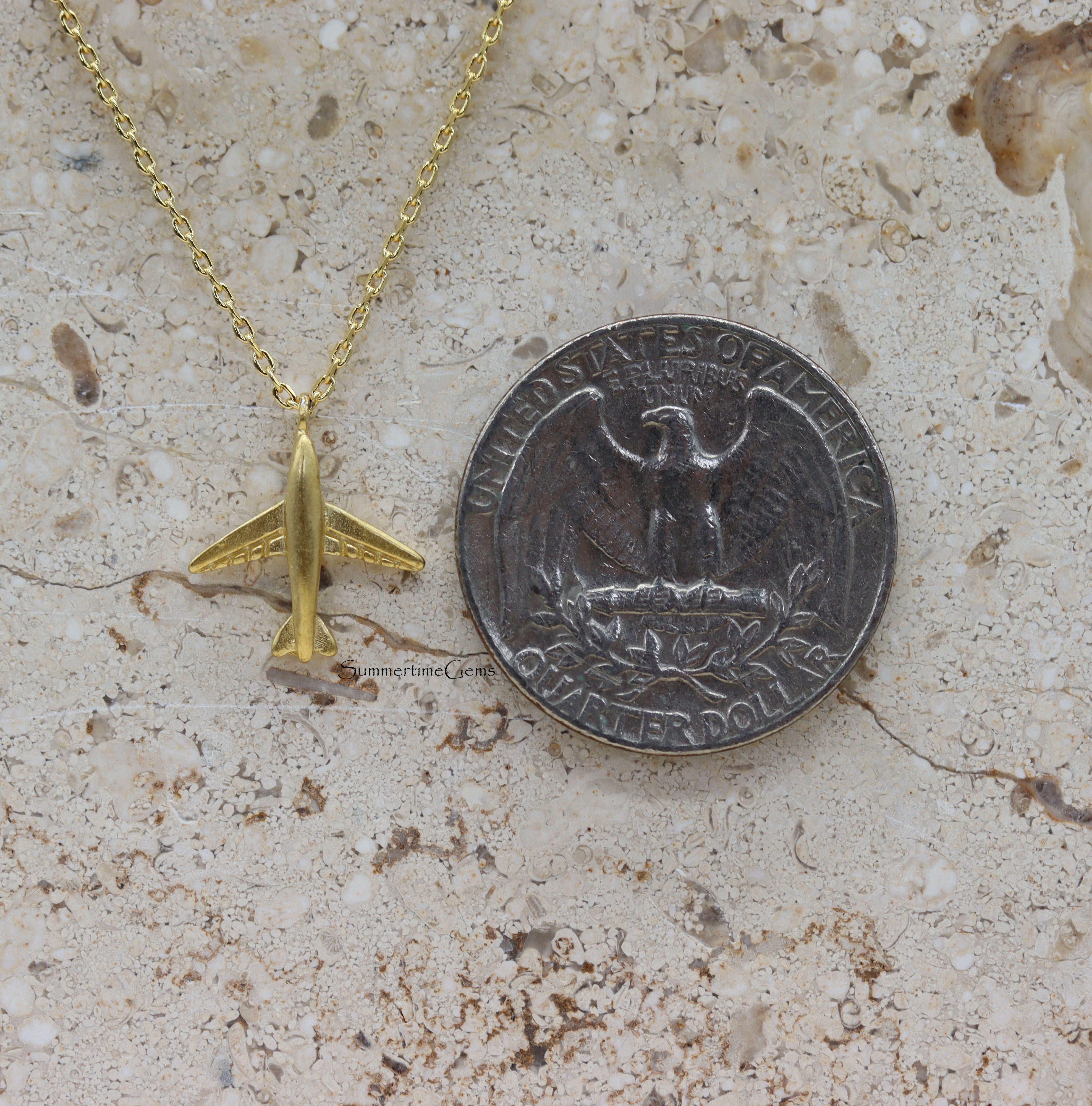 STG 18K Gold Plated Airplane Pendant Necklace for Women – Travel-Inspired Dainty Jewelry Gift
