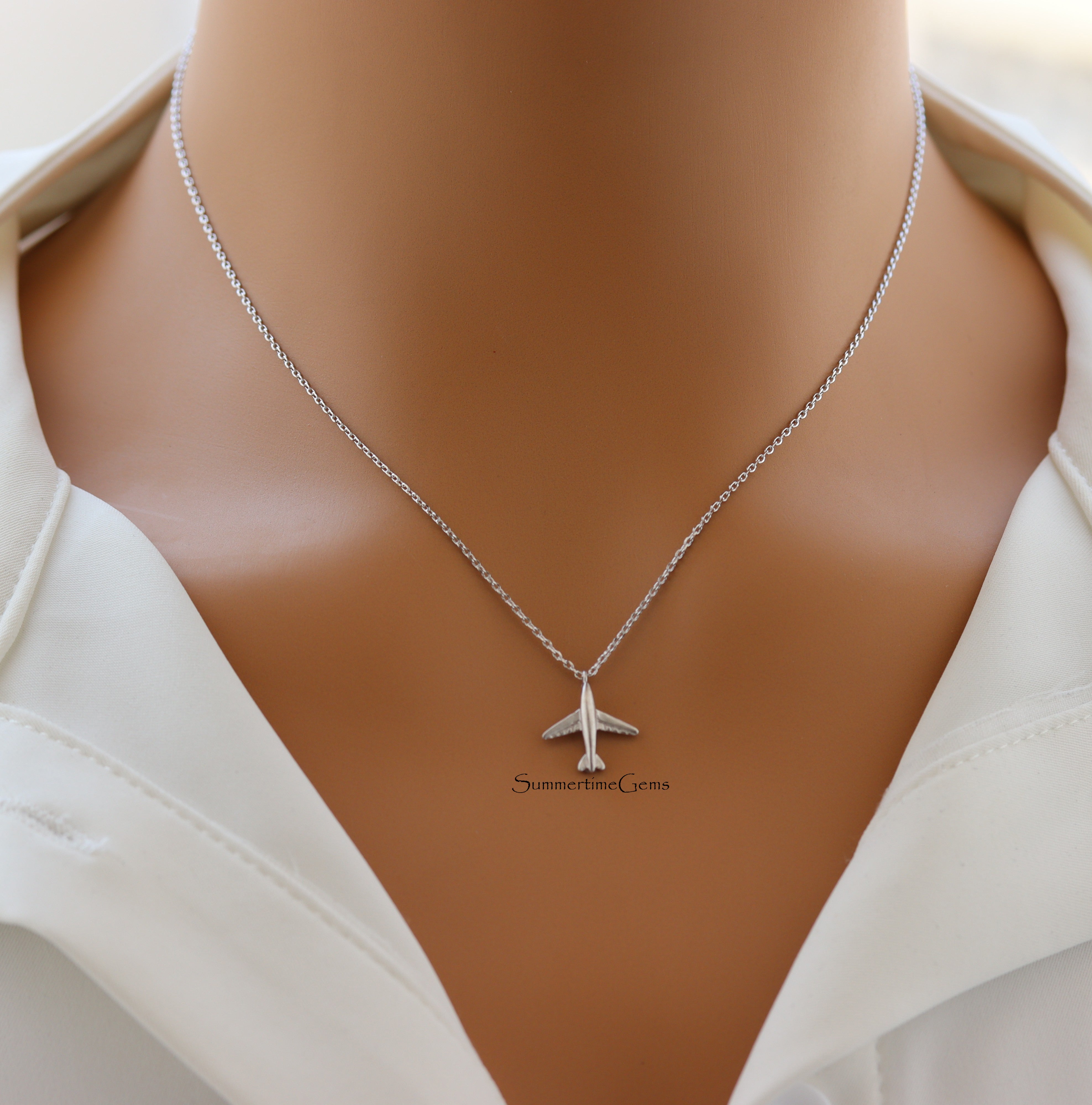 STG 18K Gold Plated Airplane Pendant Necklace for Women – Travel-Inspired Dainty Jewelry Gift