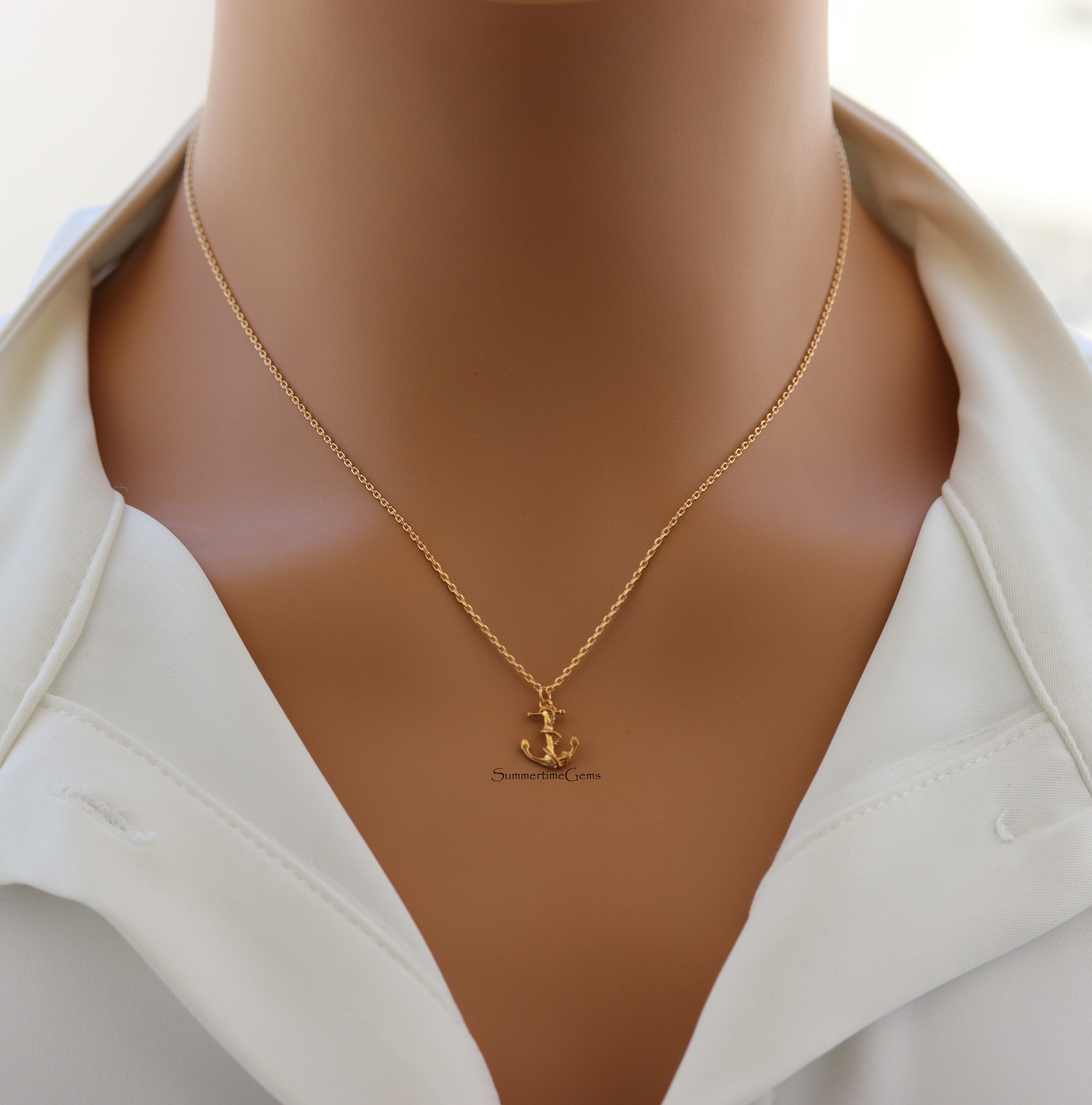 STG 18K Gold Plated Anchor Pendant Necklace – Nautical-Inspired Jewelry for Coastal, Beach, and Everyday Style