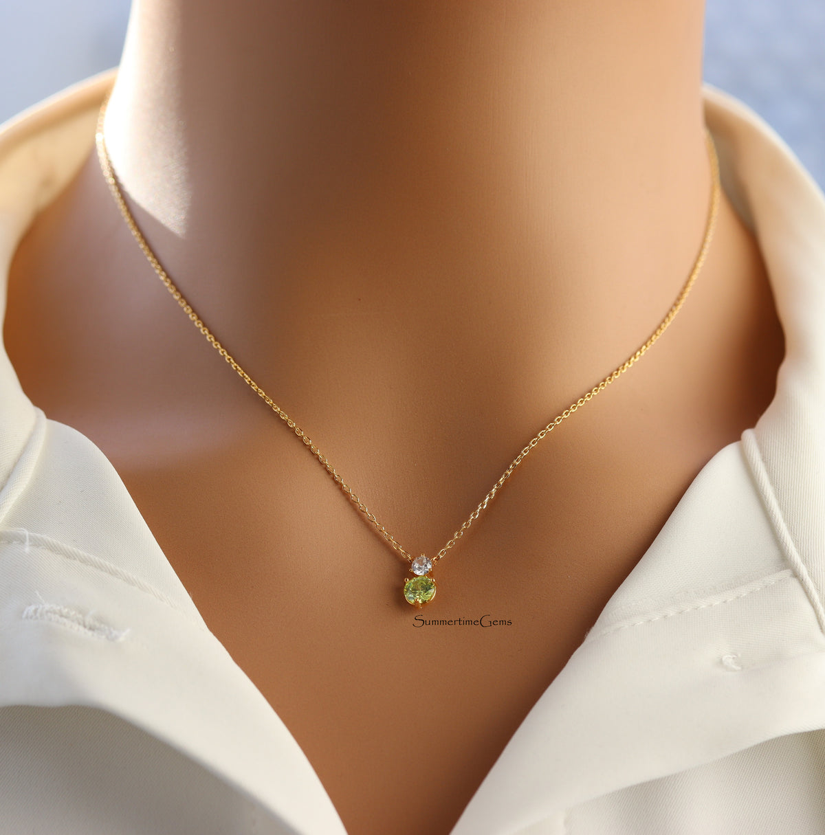 STG 18K Gold Plated August Peridot Birthstone Pendant Necklace – Dainty Green Gem Jewelry for Leo & Virgo Babes