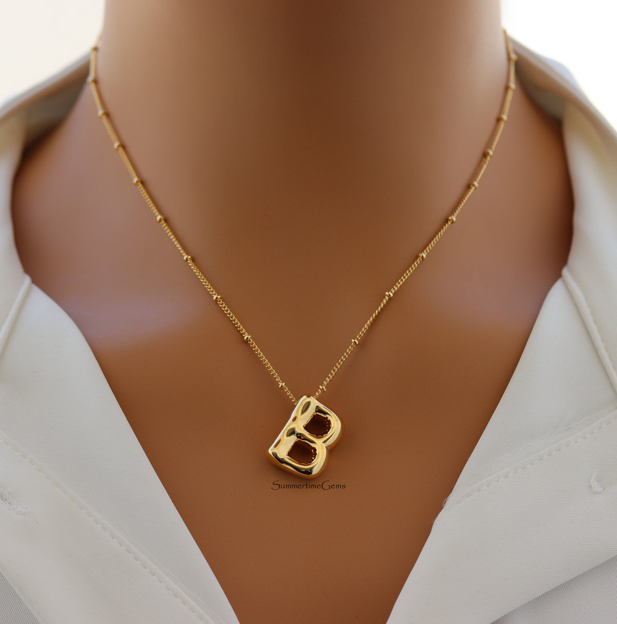 STG 18K Gold Plated Balloon Initial "B" Pendant Necklace – Puffy Letter Necklace for Trendy Personalized Style