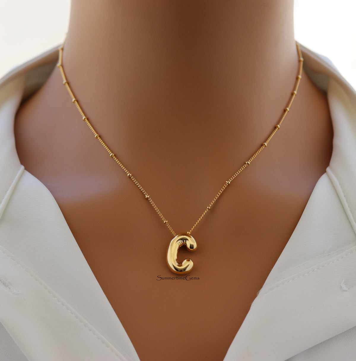 STG 18K Gold Plated Balloon Initial "C" Pendant Necklace – Trendy Puffy Letter Necklace for Custom Everyday Glam