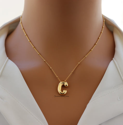 STG 18K Gold Plated Balloon Initial "C" Pendant Necklace – Trendy Puffy Letter Necklace for Custom Everyday Glam