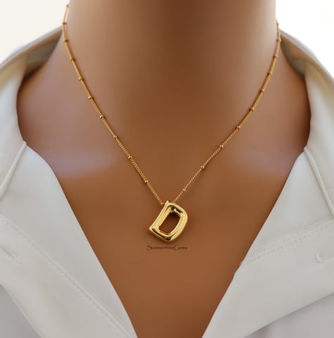 STG 18K Gold Plated Balloon Initial "D" Pendant Necklace – Trendy Puffy Letter Necklace for Personalized Everyday Glam