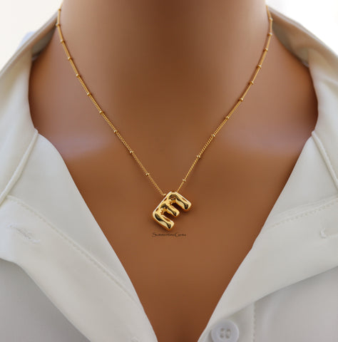 STG 18K Gold Plated Balloon Initial "E" Pendant Necklace – Trendy Puffy Letter Necklace for Personalized Style & Everyday Glam