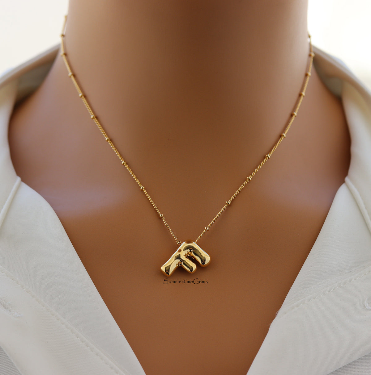 STG 18K Gold Plated Balloon Initial "F" Pendant Necklace – Trendy Puffy Letter Necklace for Personalized Statement Style