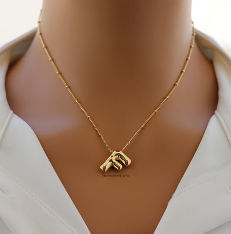 STG 18K Gold Plated Balloon Initial "F" Pendant Necklace – Trendy Puffy Letter Necklace for Personalized Statement Style