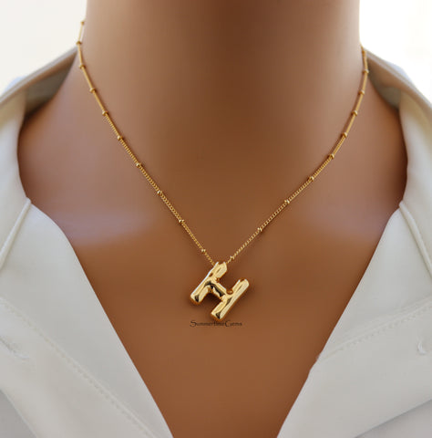 STG 18K Gold Plated Balloon Initial "H" Pendant Necklace – Trendy Puffy Letter Necklace for Personalized Everyday Glam
