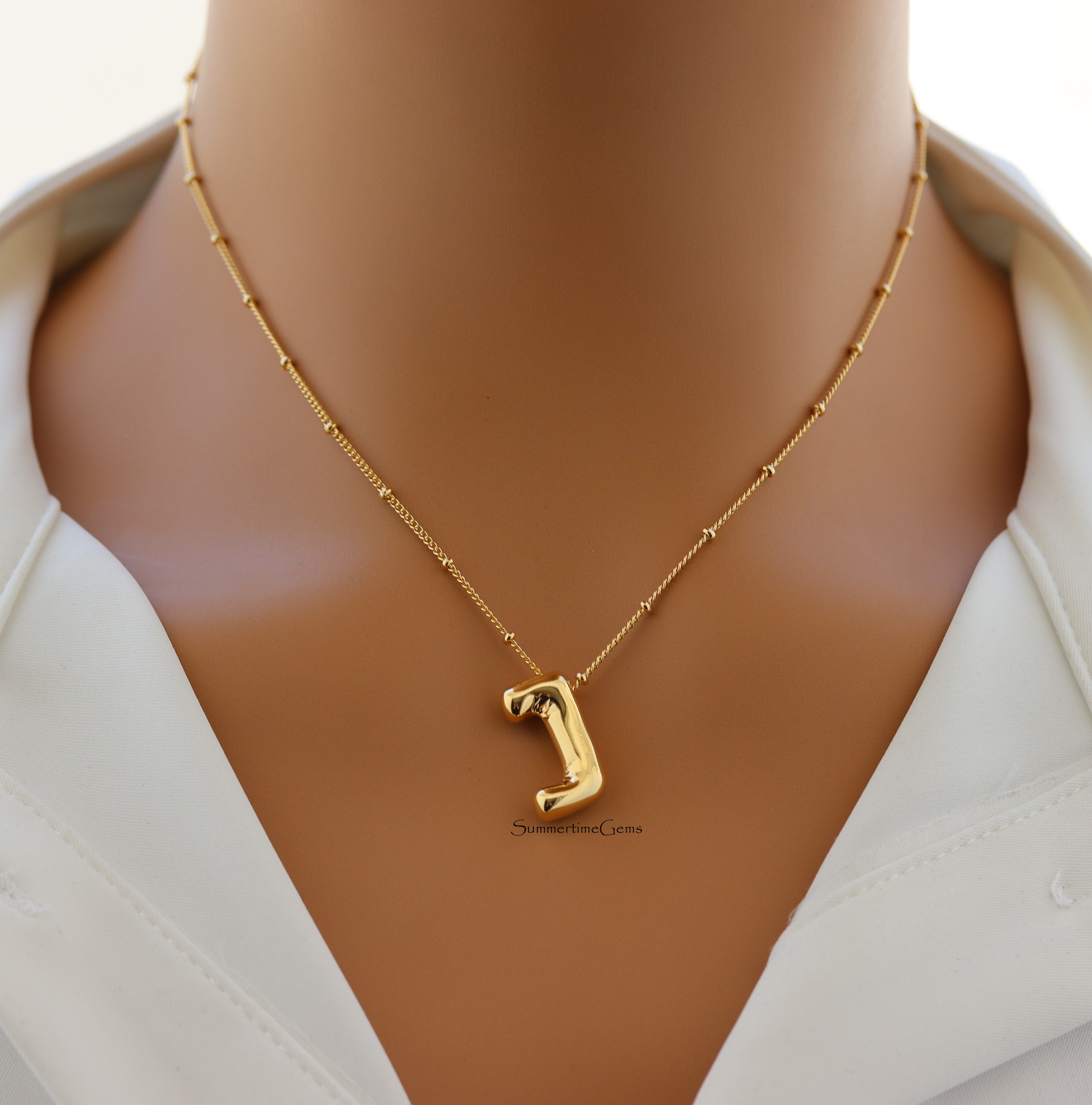 STG 18K Gold Plated Balloon Initial "J" Pendant Necklace – Trendy Puffy Letter Necklace for Personalized Everyday Glam