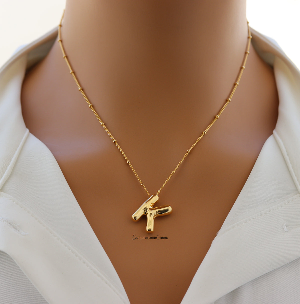 STG 18K Gold Plated Balloon Initial "K" Pendant Necklace – Trendy Puffy Letter Necklace for Personalized Everyday Glam