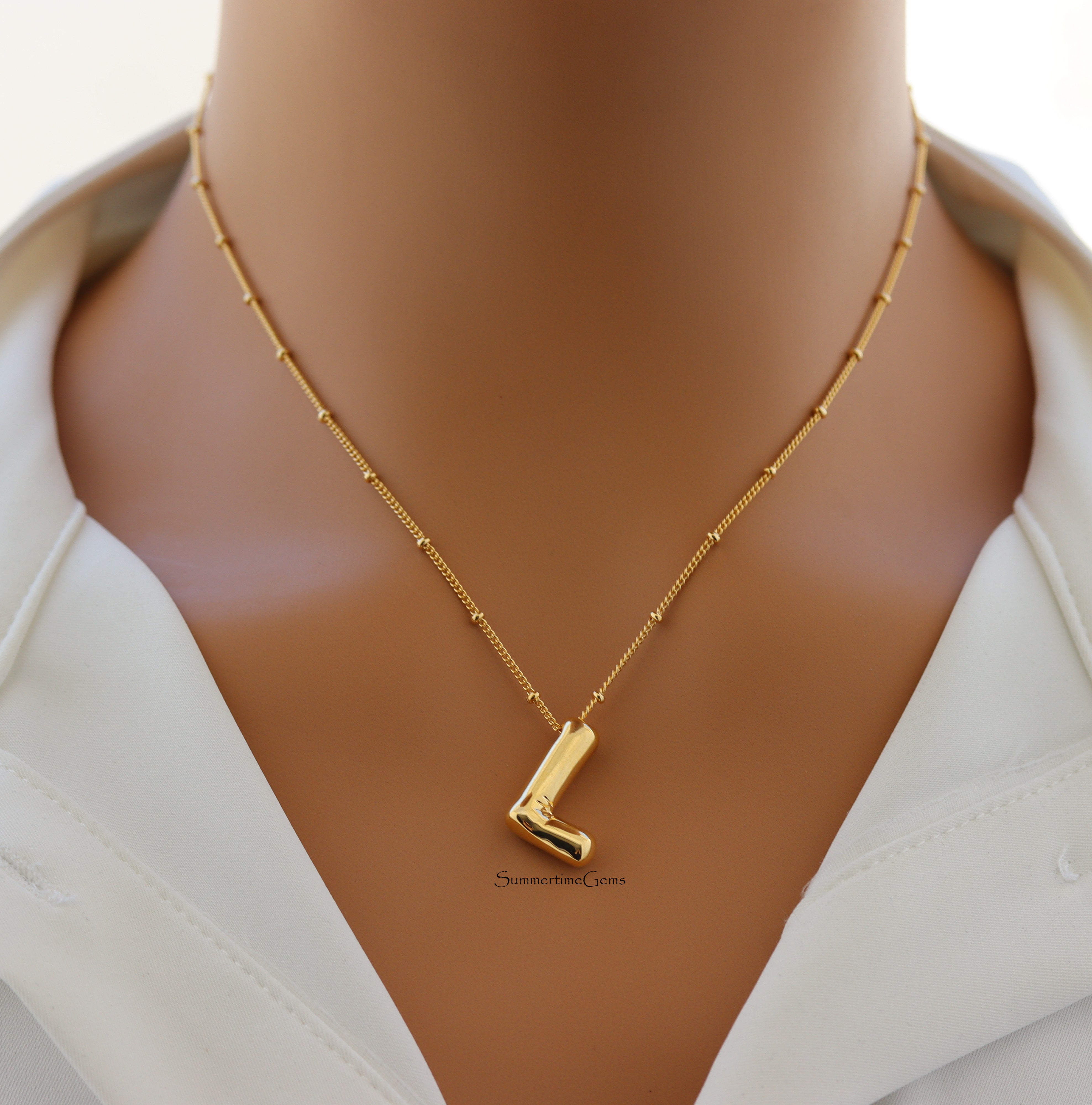 STG 18K Gold Plated Balloon Initial "L" Pendant Necklace – Trendy Puffy Letter Necklace for Personalized Everyday Shine