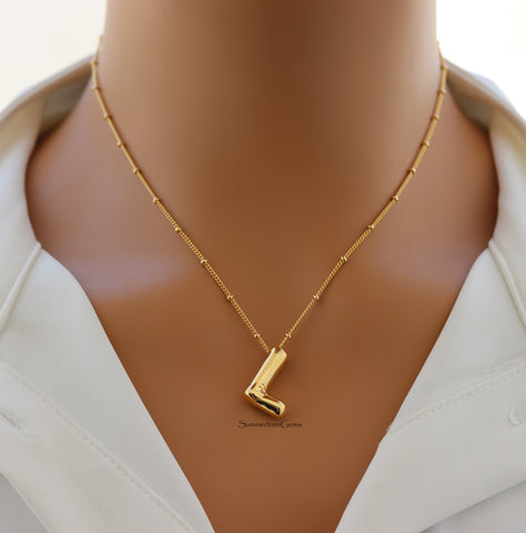 STG 18K Gold Plated Balloon Initial "L" Pendant Necklace – Trendy Puffy Letter Necklace for Personalized Everyday Shine