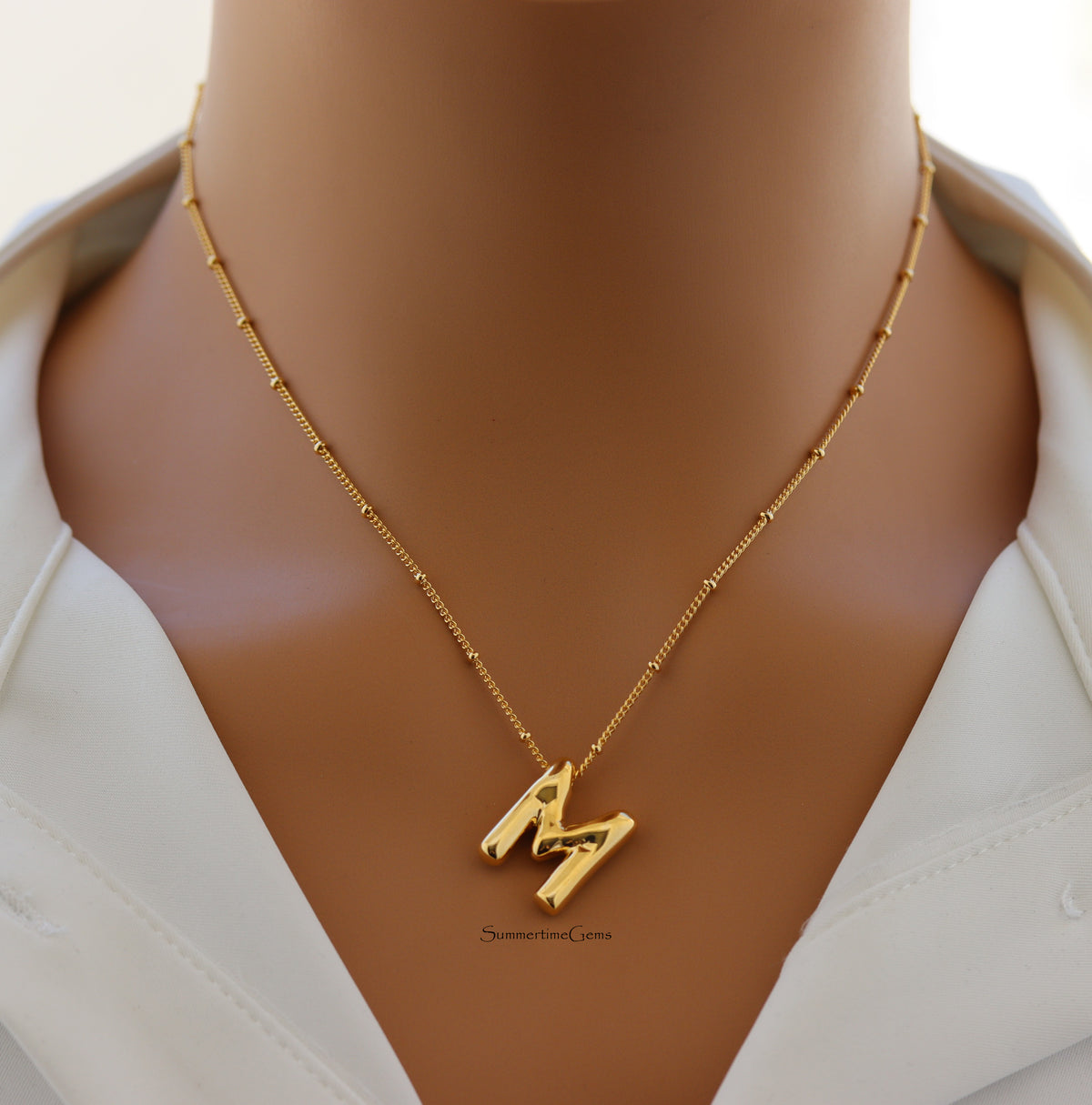 STG 18K Gold Plated Balloon Initial "M" Pendant Necklace – Trendy Puffy Letter Necklace for Personalized Everyday Glam
