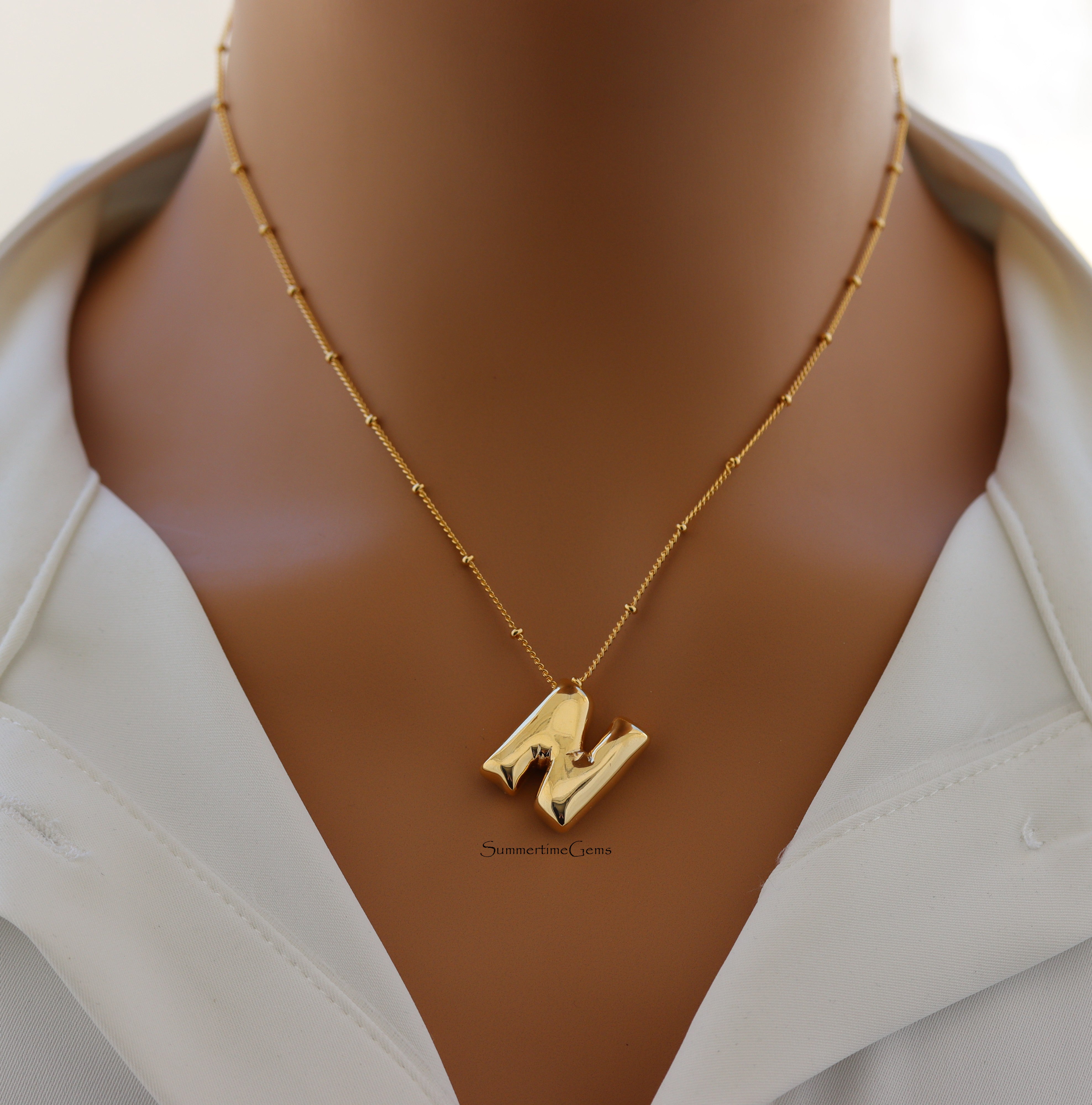 STG 18K Gold Plated Balloon Initial "N" Pendant Necklace – Trendy Puffy Letter Necklace for Personalized Style & Everyday Shine