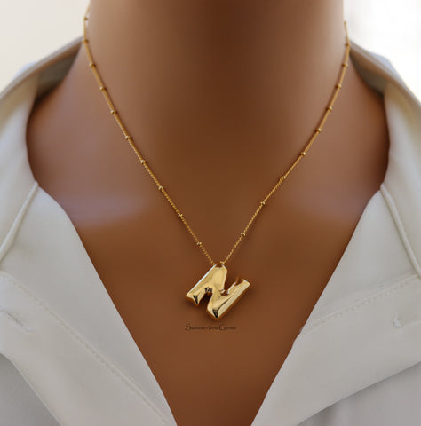 STG 18K Gold Plated Balloon Initial "N" Pendant Necklace – Trendy Puffy Letter Necklace for Personalized Style & Everyday Shine
