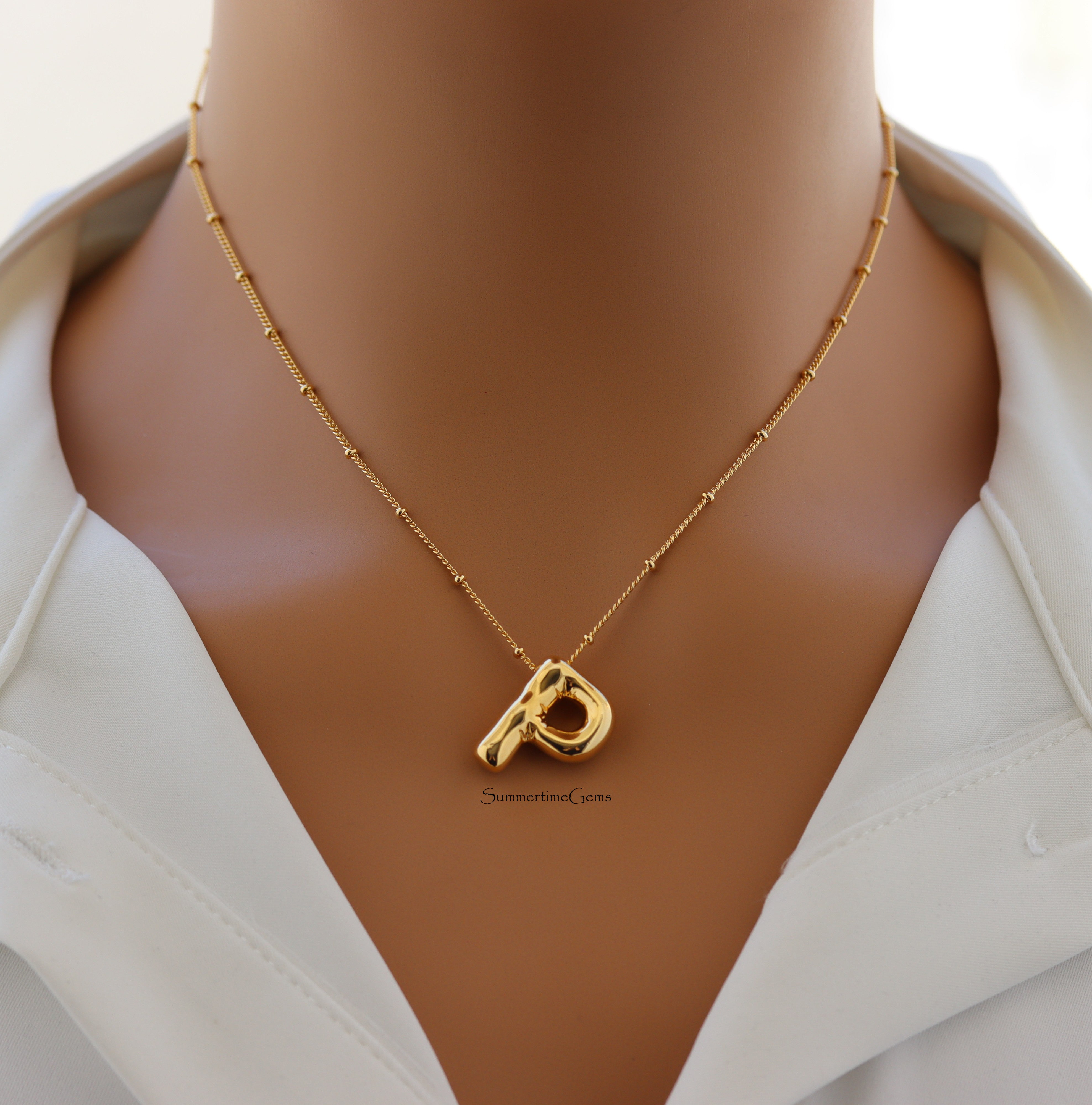 STG 18K Gold Plated Balloon Initial "P" Pendant Necklace – Trendy Puffy Letter Necklace for Personalized Everyday Shine