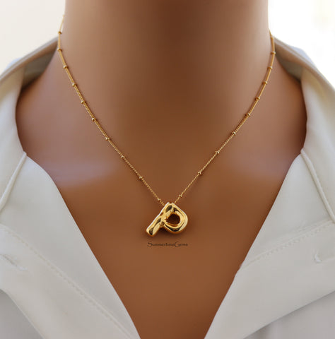STG 18K Gold Plated Balloon Initial "P" Pendant Necklace – Trendy Puffy Letter Necklace for Personalized Everyday Shine