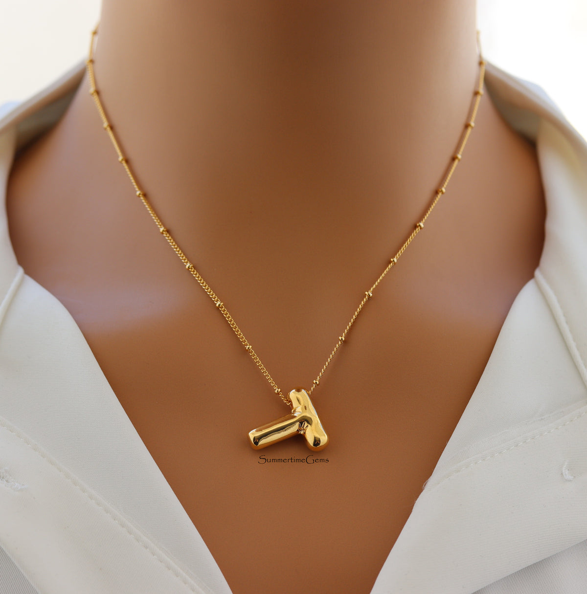 STG 18K Gold Plated Balloon Initial "T" Pendant Necklace – Trendy Puffy Letter Necklace for Personalized Everyday Glam