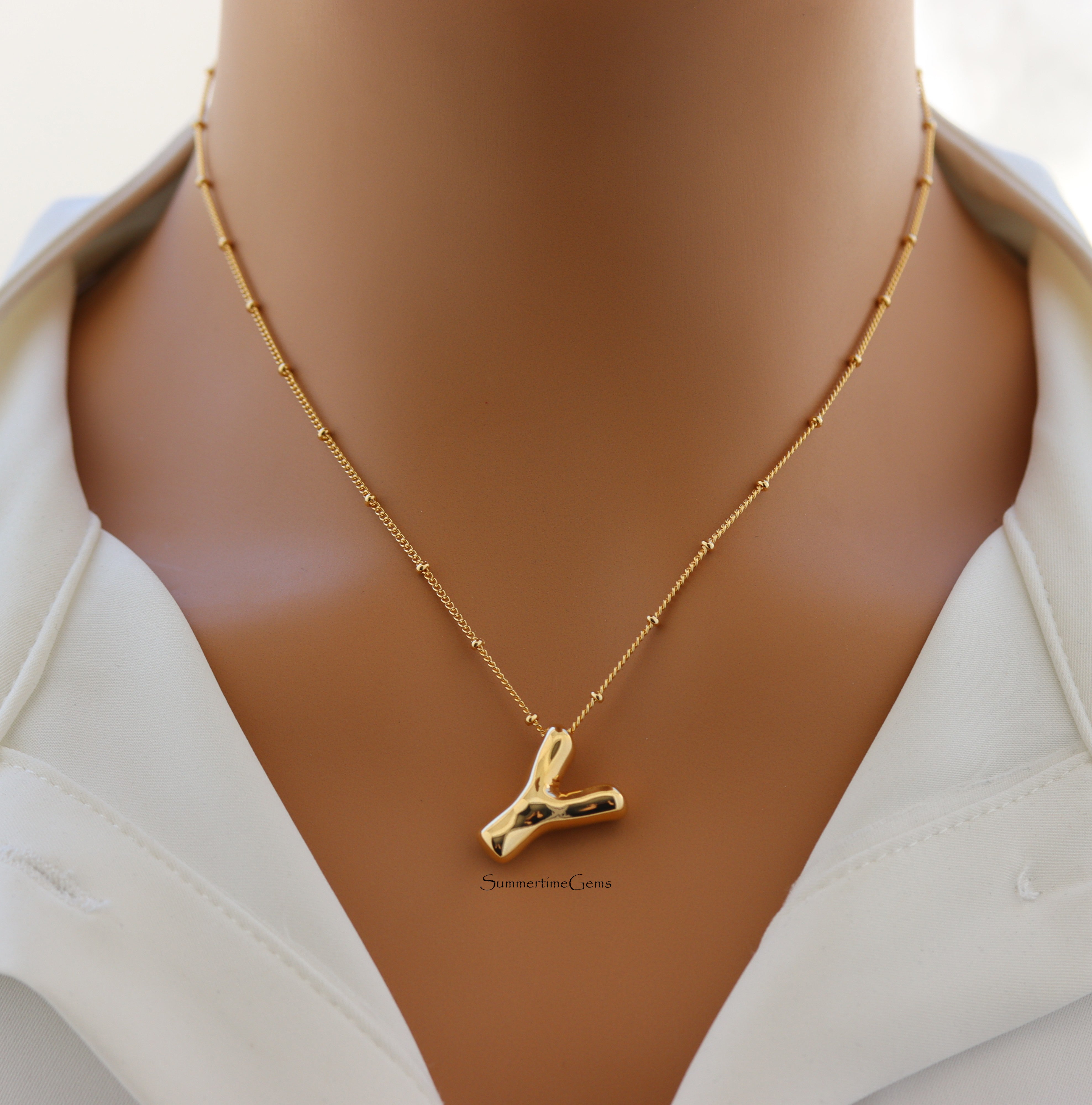 STG 18K Gold Plated Balloon Initial "Y" Pendant Necklace – Trendy Puffy Letter Necklace for Personalized Everyday Glam