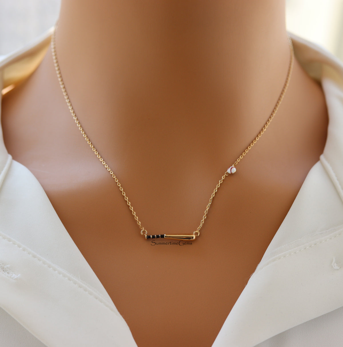STG 18K Gold Plated Baseball Bat and Ball Pendant Necklace – Perfect Jewelry for Sports Lovers & Athletes