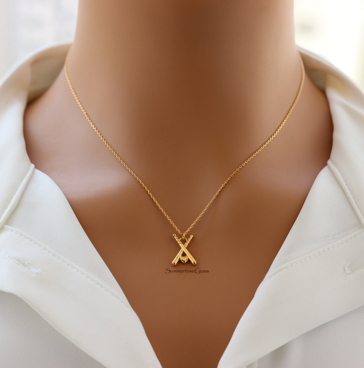 STG 18K Gold Plated Dainty Baseball Bat Pendant Necklace – Sports-Inspired Jewelry for Baseball Lovers