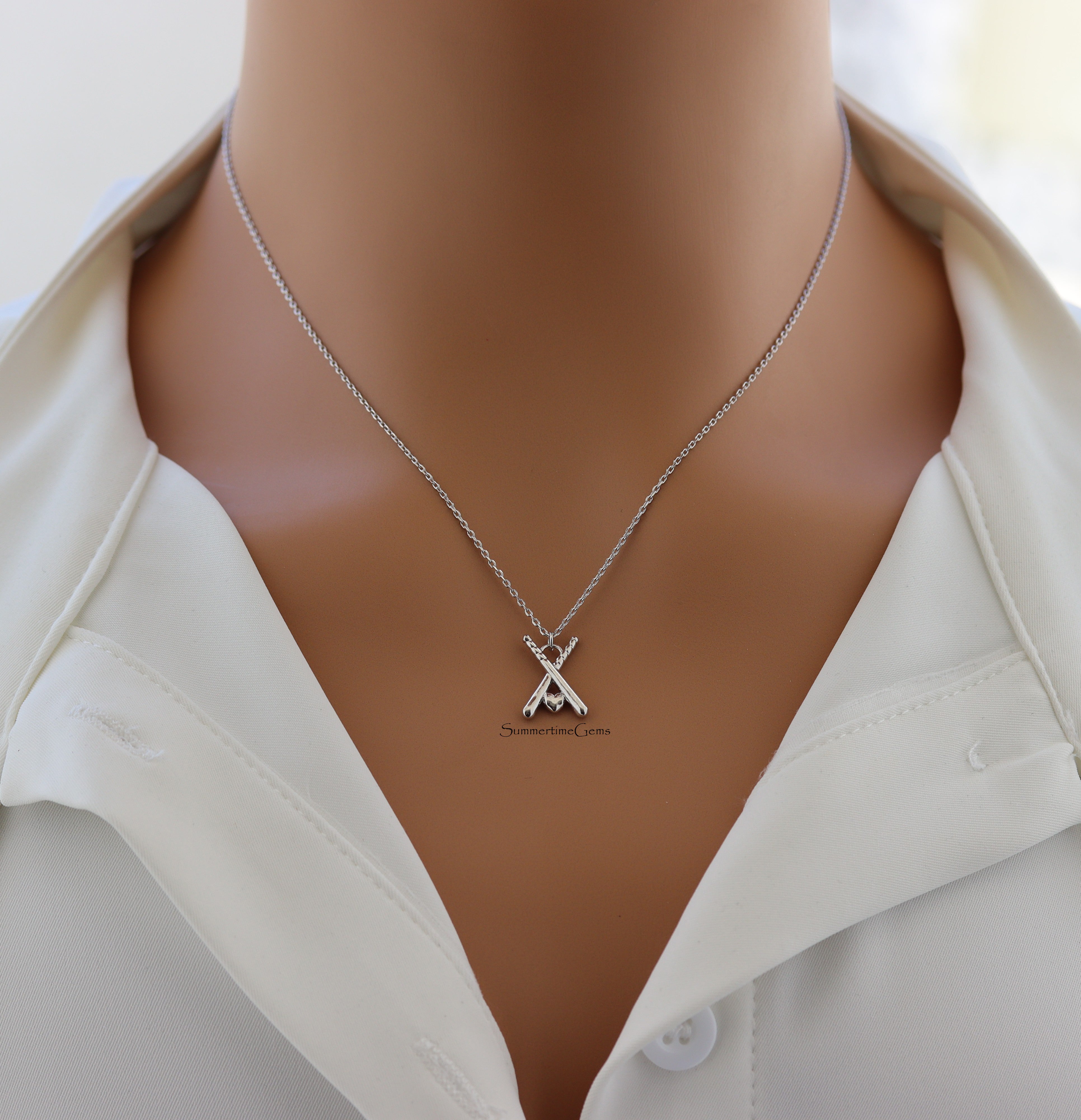 STG 18K Gold Plated Dainty Baseball Bat Pendant Necklace – Sports-Inspired Jewelry for Baseball Lovers