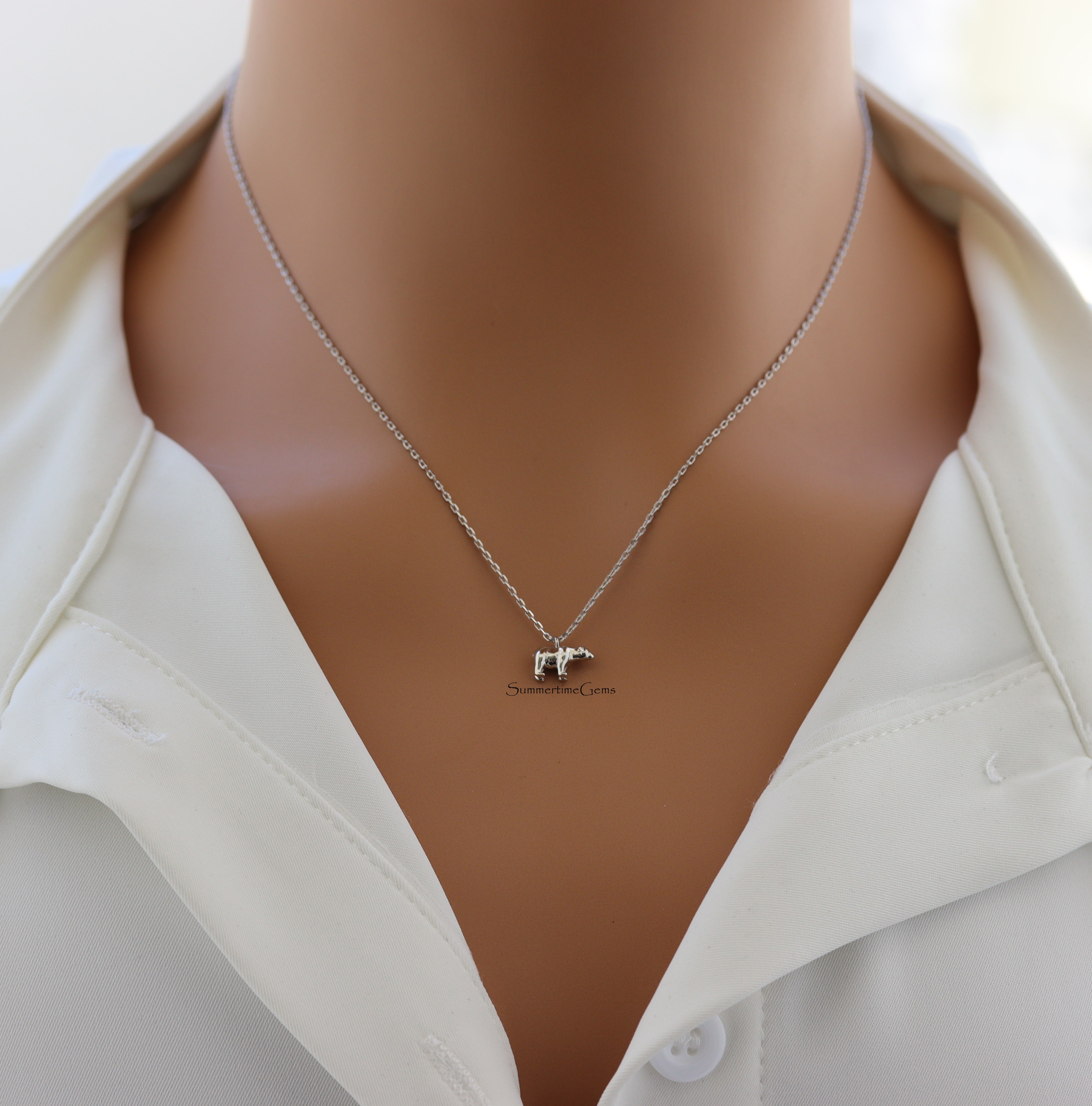 STG Dainty Mini 3D Bear Pendant Necklace with Chain