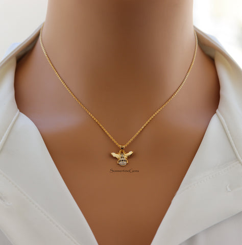 STG 18K Gold Plated Pave CZ Bumblebee Pendant Necklace – Sparkly Dainty Bee Jewelry for Nature-Lovers & Trendsetters